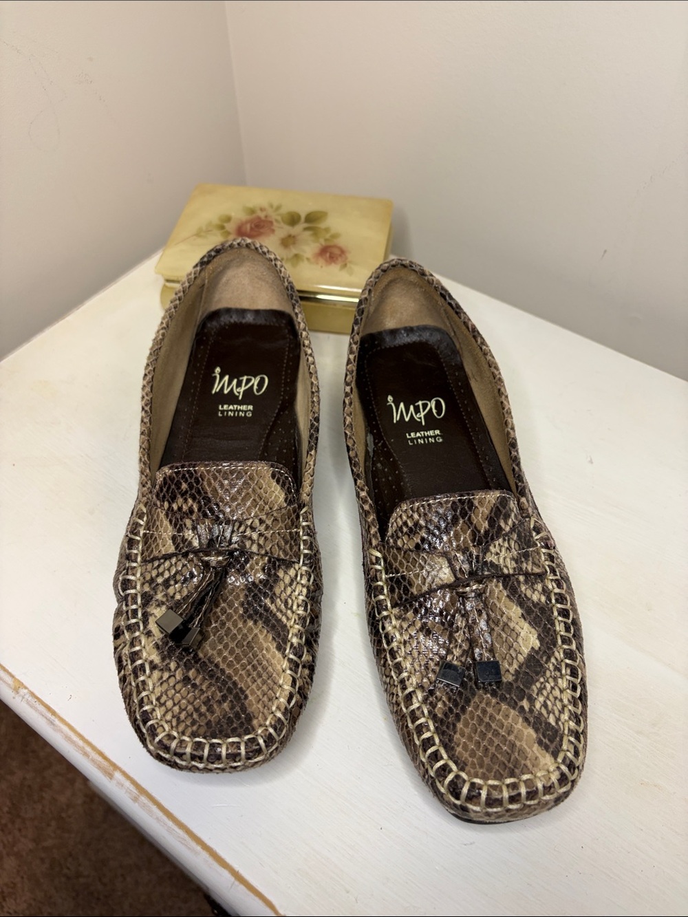 Impo Brown Snake-Print Tassel Loafers